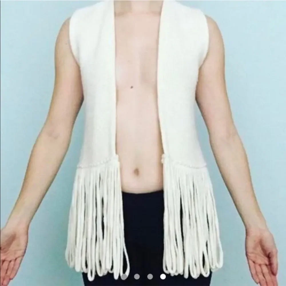 70s Vintage ivory fringe festival cardigan sweater women's xs / small